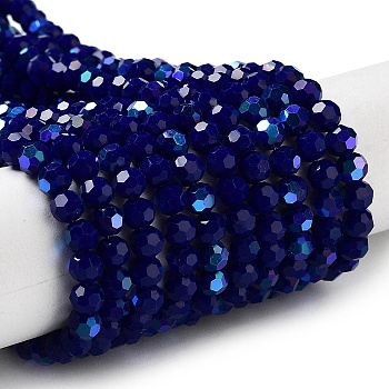 Opaque Glass Beads Strands, Faceted, Round, Dark Blue, 4mm, Hole: 0.8mm, about 93~95pcs/strand, 14.37~14.49''(36.5~36.8cm)