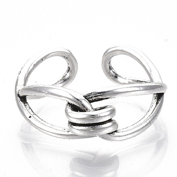Tibetan Style Alloy Cuff Finger Rings, Antique Silver, Size 5, 16mm