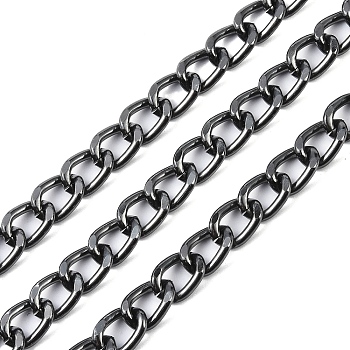 Aluminium Curb Chain, Unwelded, with Spool, Gunmetal, 15x11x2.5mm, about 65.62 Feet(20m)/Roll