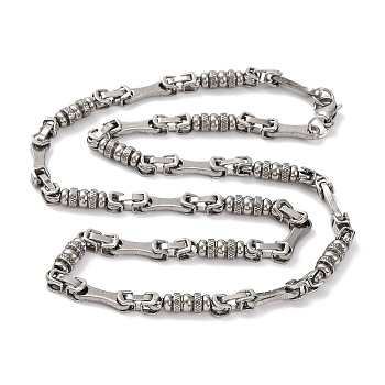 201 Stainless Steel Column Link Chain Necklace, with 304 Stainless Steel Clasps, Stainless Steel Color, 23.78 inch(60.4cm)