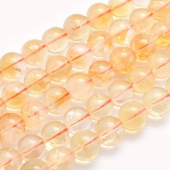 Natural Citrine Beads Strands, Round, 6mm, Hole: 1mm, about 63pcs/strand, 15.5 inch(39.5cm)