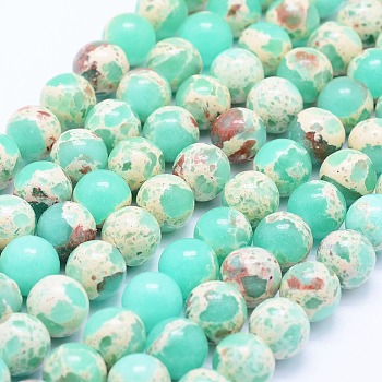 Synthetic Imperial Jasper Beads Strands, Round, Light Green, 6~6.5mm, Hole: 1mm, about 64pcs/strand, 15.3 inch(39cm)