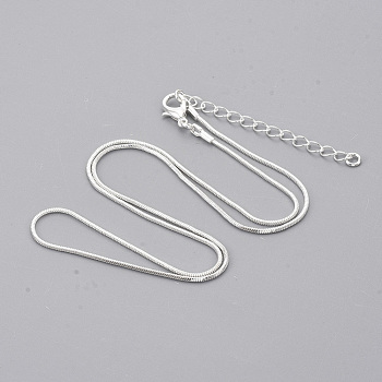 Brass Square Snake Chain Necklace Making, with Lobster Claw Clasps, Silver Color Plated, 18.5 inch(47.2cm), 1mm