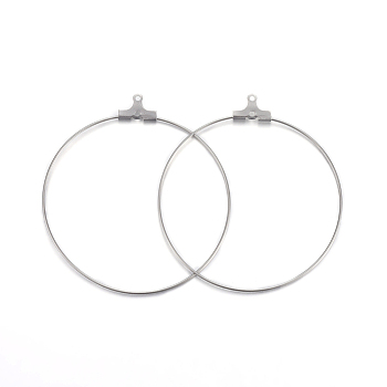 304 Stainless Steel Pendants, Hoop Earring Findings, Ring, Stainless Steel Color, 21 Gauge, 49x45x1.8mm, Hole: 1mm, Inner Size: 42.5x44mm, Pin: 0.7mm