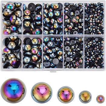 70G  5 Styles ABS Plastic Imitation Pearl Cabochons, Half Round, Black, 4~12x2~5.5mm