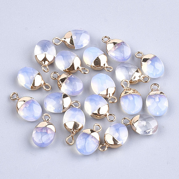 Electroplate Opalite Charms, with Iron Findings, Faceted, Oval, Golden, 14~15x8x5~5.5mm, Hole: 1.8mm