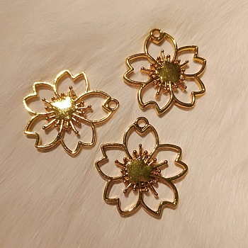 Zinc Alloy Open Back Bezel Pendants, For DIY UV Resin, Epoxy Resin, Pressed Flower Jewelry, Sakura, Golden, 30x29x2.2mm
