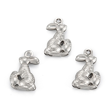 316 Surgical Stainless Steel Pendants, Rabbit, Stainless Steel Color, 18x11x3.5mm, Hole: 1mm