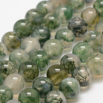 Natural Moss Agate Beads Strands, Round, 4mm, Hole: 0.5mm, about 93pcs/strand, 14.56~14.76 inch(37~37.5cm)