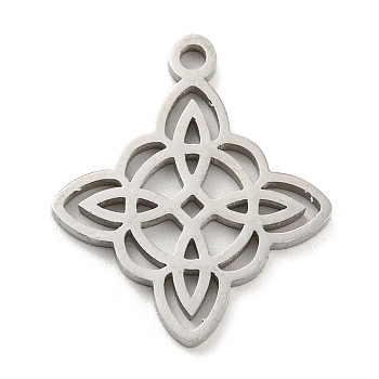 304 Stainless Steel Pendants, Witch Knot Charm, Stainless Steel Color, 19x16x1.3mm, Hole: 1.5mm