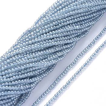 Electroplate Glass Beads Strands, Pearl Luster Plated, Round, Light Steel Blue, 2.5mm, Hole: 0.7mm, about 177pcs/Strand, 14.09 inch(35.8cm)