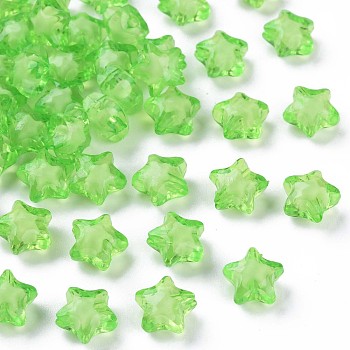 Transparent Acrylic Beads, Bead in Bead, Faceted, Star, Lime, 10.5x11x7mm, Hole: 2mm, about 1280pcs/500g