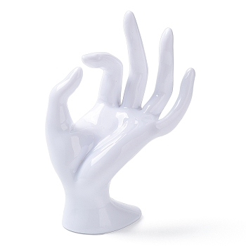 Plastic OK Hand Rings Display Stands, Jewelry Organizer Holder for Rings Storage, WhiteSmoke, 9.3x5x16.5cm