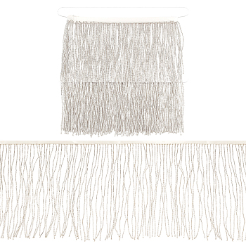 1.25 Yards Seed Bead Fringe Trimming, Ornament Accessories, White, 210mm