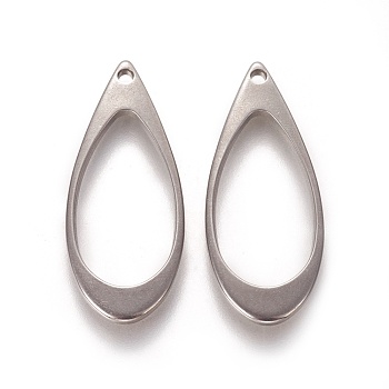 304 Stainless Steel Pendants, Teardrop, Stainless Steel Color, 31.5x13x2mm, Hole: 1.5mm
