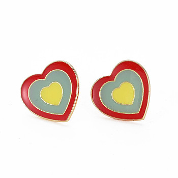 Heart Enamel Pin, Alloy Brooch for Backpack Clothes, Cadmium Free & Lead Free, Light Gold, Colorful, 19x20x12mm, Pin: 1mm