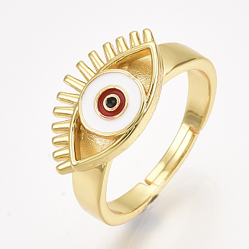 Adjustable Brass Finger Rings, with Enamel, Eye, Red, Size 8, 18mm