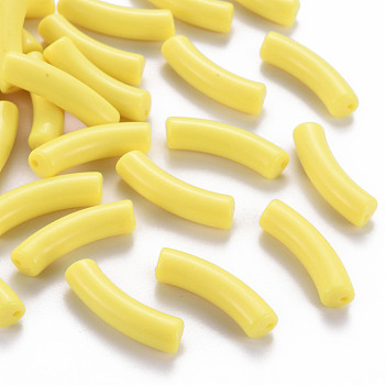 Opaque Acrylic Beads, Curved Tube, Yellow, 32x9.5x8mm, Hole: 1.8mm, about 330pcs/500g