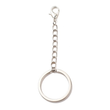 304 Stainless Steel Keychain, with Iron Twisted Chains Curb Chains, Zinc Alloy Lobster Claw Clasps, Platinum, 8.9cm