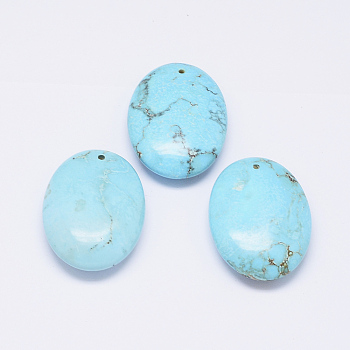 Natural Howlite Pendants, Oval, Dyed & Heated, 40x30x11mm, Hole: 2mm