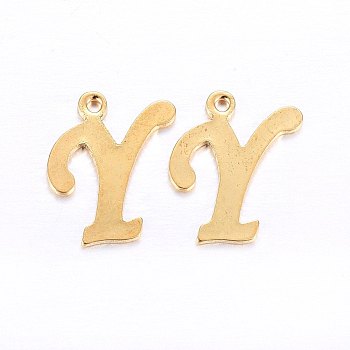 201 Stainless Steel Pendants, Letter, Golden, Letter.Y, 14x11x1mm, Hole: 1mm