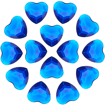 100Pcs Acrylic Rhinestone Cabochons, Flat Back & Back Plated, Faceted, Heart, Royal Blue, 25x24x4mm