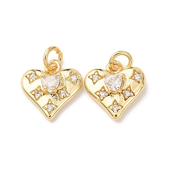 Brass Micro Pave Cubic Zirconia Pendants, Heart Charms, Cadmium Free & Lead Free, Rack Plating, Long-Lasting Plated, with Jump Ring, Real 18K Gold Plated, 11x10x3.5mm, Hole: 2.3mm