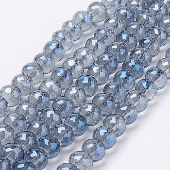 Electroplate Glass Bead Strands, Full Rainbow Plated, Faceted Rondelle, Light Steel Blue, 8x6mm, Hole: 1mm, about 39pcs/strand, 7.8 inch(20cm)
