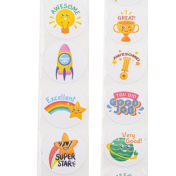 8 Styles Self-Adhesive Paper Cartoon Reward Stickers, Stickers for Students, Flat Round, Star, 25mm, 500pcs/roll