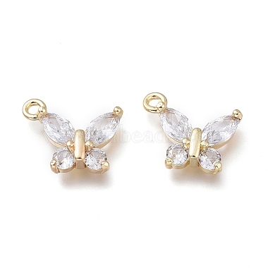 Real 14K Gold Plated Butterfly Brass+Cubic Zirconia Pendants