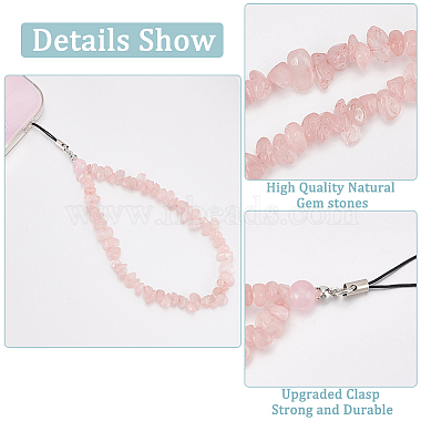 Natural Rose Quartz Chips Beaded Chain Mobile Straps(FIND-WH0135-07D)-3