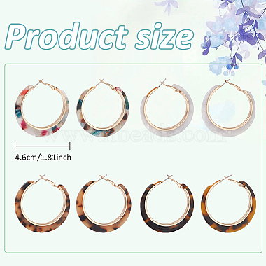 4 Pairs 4 Colors Cellulose Acetate(Resin) Hoop Earrings with Alloy Pins(EJEW-AN0004-51)-2