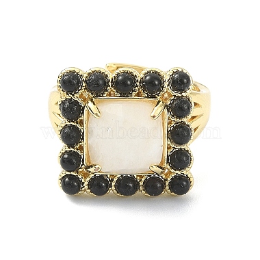 Synthetic Moonstone & Natural Black Agate Gemstone Rectangle Adjustable Ring(RJEW-B030-01A-04)-3