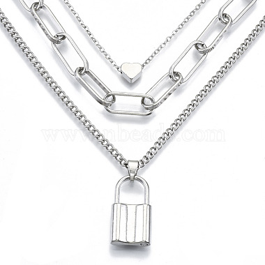 Zinc Alloy 3 Layered Necklaces(NJEW-N047-004-RS)-2