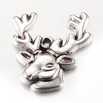 Tibetan Style Alloy Pendants, Christmas Reindeer/Stag, Cadmium Free & Nickel Free & Lead Free, Antique Silver, 25x22x3mm, Hole: 2mm, about 360pcs/1000g(TIBE-T003-088AS-FF)