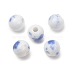 Handmade Porcelain Beads, Hand Painted Beads, Round Blue and White Porcelain, Cornflower Blue, 8x7.5mm, Hole: 2.2mm(PORC-G018-04)