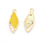 Light Gold Plated Alloy Enamel Pendants, Leaf Pendant Accessories, Yellow, 24x8.5x2.5mm, Hole: 2mm(ENAM-WH0051-01B)