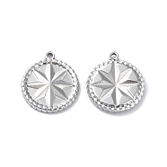 304 Stainless Steel Pendants, Flat Round with Star Charm, Stainless Steel Color, 16.5x14.5x2mm, Hole: 1.3mm(STAS-P324-03P)