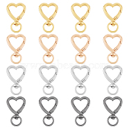 16Pcs 4 Colors Zinc Alloy Heart Shaped Swivel Hook Clasps, Mixed Color, 41x26x6mm, Hole: 7.5x11mm, 4pcs/color(FIND-DC0004-52)