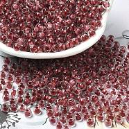 Transparent Glass Round Seed Beads, Inside Colours, Round, Indian Red, 6/0, 4x3mm, Hole: 1.2mm, about 7258pcs/pound(SEED-B001-05A-21)