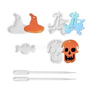 Halloween DIY Pendants Resin Silicone Molds, with Plastic Pipettes, for Jewelry Making, Witch & Skull & Candy & Witch Hat Shape, Wheat, 85x86x11mm, Hole: 3mm(DIY-LS0001-14)