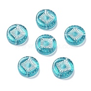 Plating Transparent Acrylic Beads, Metal Enlaced, Flat Round with Rhombus Pattern, Dark Turquoise, 15~15.5x4.5~5mm, Hole: 1.8mm, about 606pcs/500g(OACR-G016-07L)