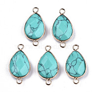 Synthetic Turquoise Links Connectors, with Light Gold Tone Brass Findings, Faceted Teardrop, 27x14x6mm, Hole: 2mm(G-T131-49E)