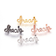 Brass Micro Pave Cubic Zirconia Letter Slide Charms, Lead Free & Cadmium Free & Nickel Free, Long-Lasting Plated, Word Dream, Clear, Mixed Color, 13x33.5x5.5mm, Hole: 2x10mm(ZIRC-P077-30-NR)