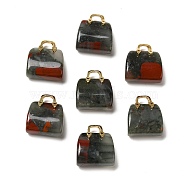 Natural African Bloodstone Brass Pendants, Handbag Charms, Golden, 27.5x26x12mm, Hole: 6.3x5mm(KK-E274-01G-20)