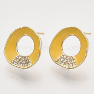 Brass Micro Pave Cubic Zirconia Stud Earring Findings, Enamel and Loop, Nickel Free, Real 18K Gold Plated, Ring, Yellow, 15x14.5mm, Hole: 1mm, Pin: 0.7mm(KK-T054-36G-03-NF)