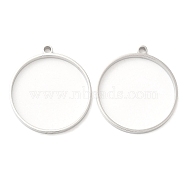 304 Stainless Steel Open Back Bezel Flat Round Pendants, For DIY UV Resin, Epoxy Resin, Pressed Flower Jewelry, Stainless Steel Color, 33x30x3mm, Hole: 2.2mm, Inner Diameter: 27.8mm(STAS-Z040-04A-P)