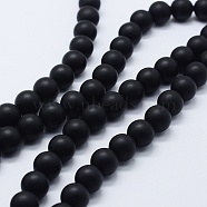 Natural Black Agate Beads Strands, Dyed & Heated, Round, Frosted, 8mm, Hole: 1.5mm, about 48pcs/strand, 14.37 inch(36.5cm)(G-P369-04-8mm)