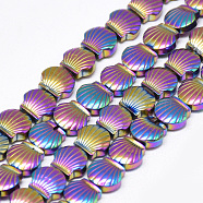 Electroplate Non-magnetic Synthetic Hematite Beads Strands, Scallop/Shell, Multi-color Plated, 8x9x4mm, Hole: 1mm, about 49pcs/strand, 15.7 inch(G-T061-51E)