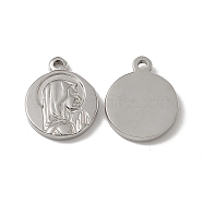 201 Stainless Steel Pendants, Flat Round with Woman Charm, Stainless Steel Color, 18.5x15x2.5mm, Hole: 1.8mm(STAS-J401-VC620)